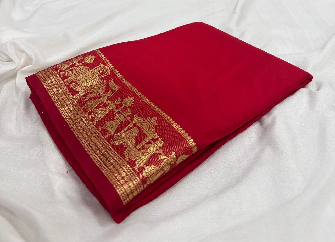 Vermilion Orange Mysore Crepe Silk Saree